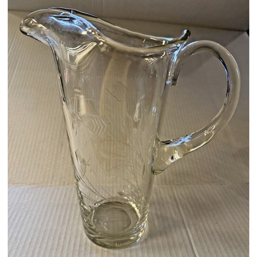 Hand Blown Cocktails Martini Pitcher Clear Cut Glass Vtg